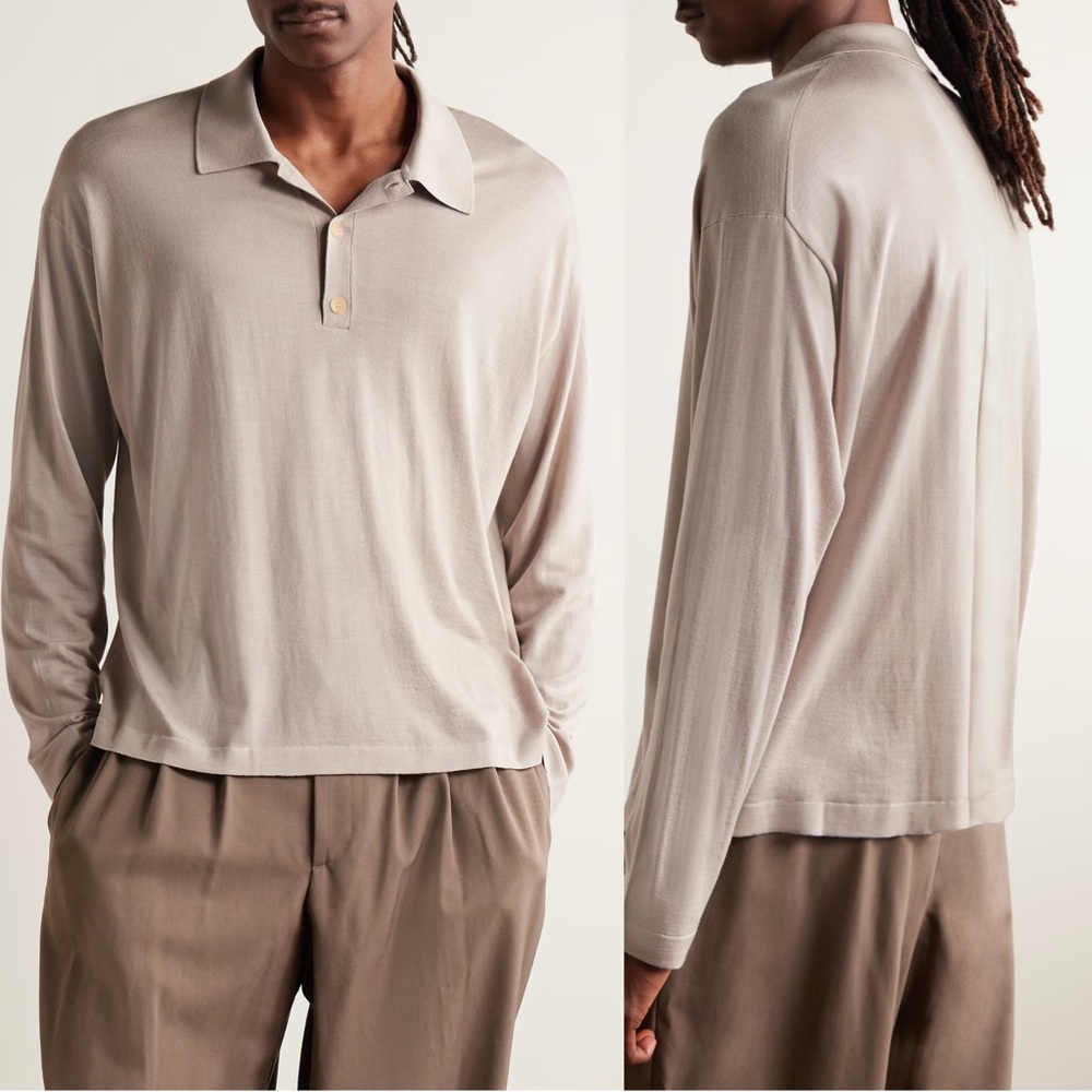 The Row Dion Wool Polo Shirt XL Taupe $1490